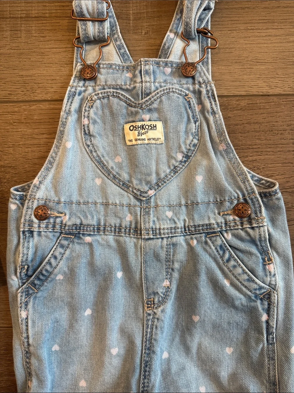 OshKosh B'gosh Light Wash Denim Overalls with White Hearts C